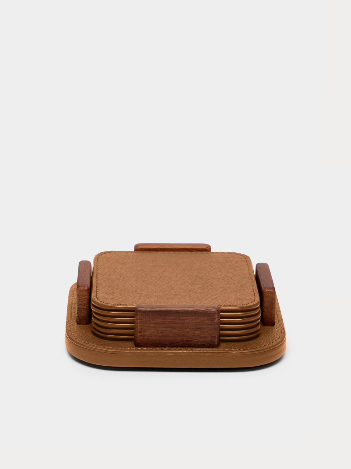 Giobagnara x Poltrona Frau - Leather and Walnut Coasters with Holder (Set of 6) - Tan - ABASK - 