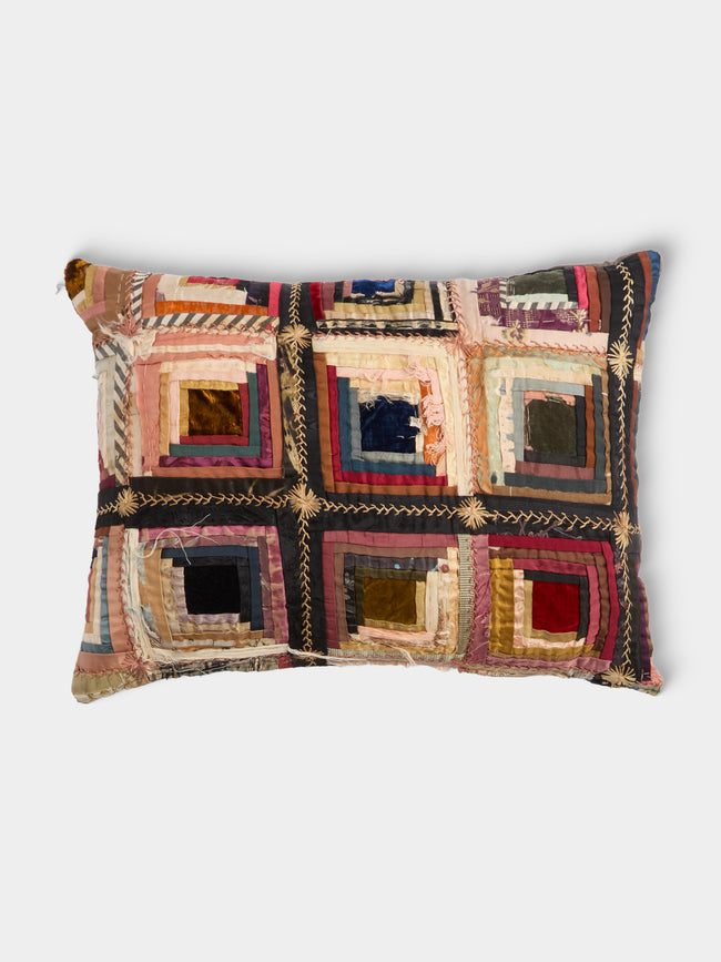 By Walid - 19th-Century Log Cabin Patchwork Damask Cushion (19.5in/50cm) - Multiple - ABASK - 