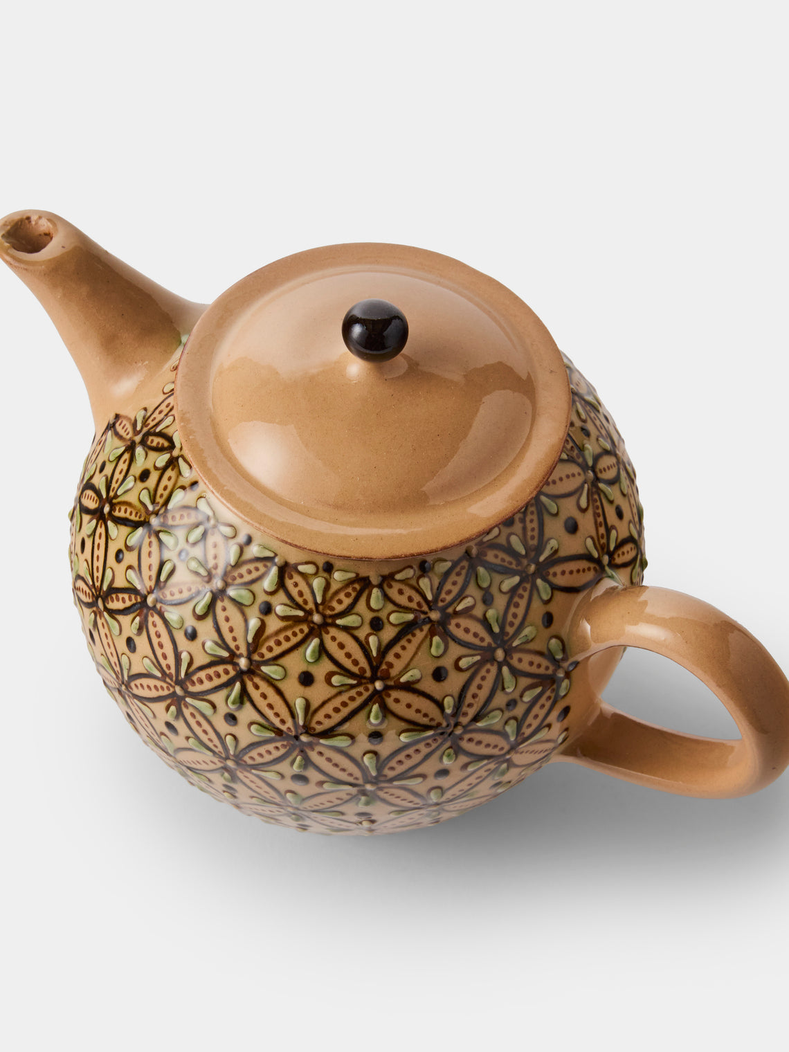 Poterie d’Évires - Geometric Hand-Painted Ceramic Small Teapot - Dark Brown - ABASK