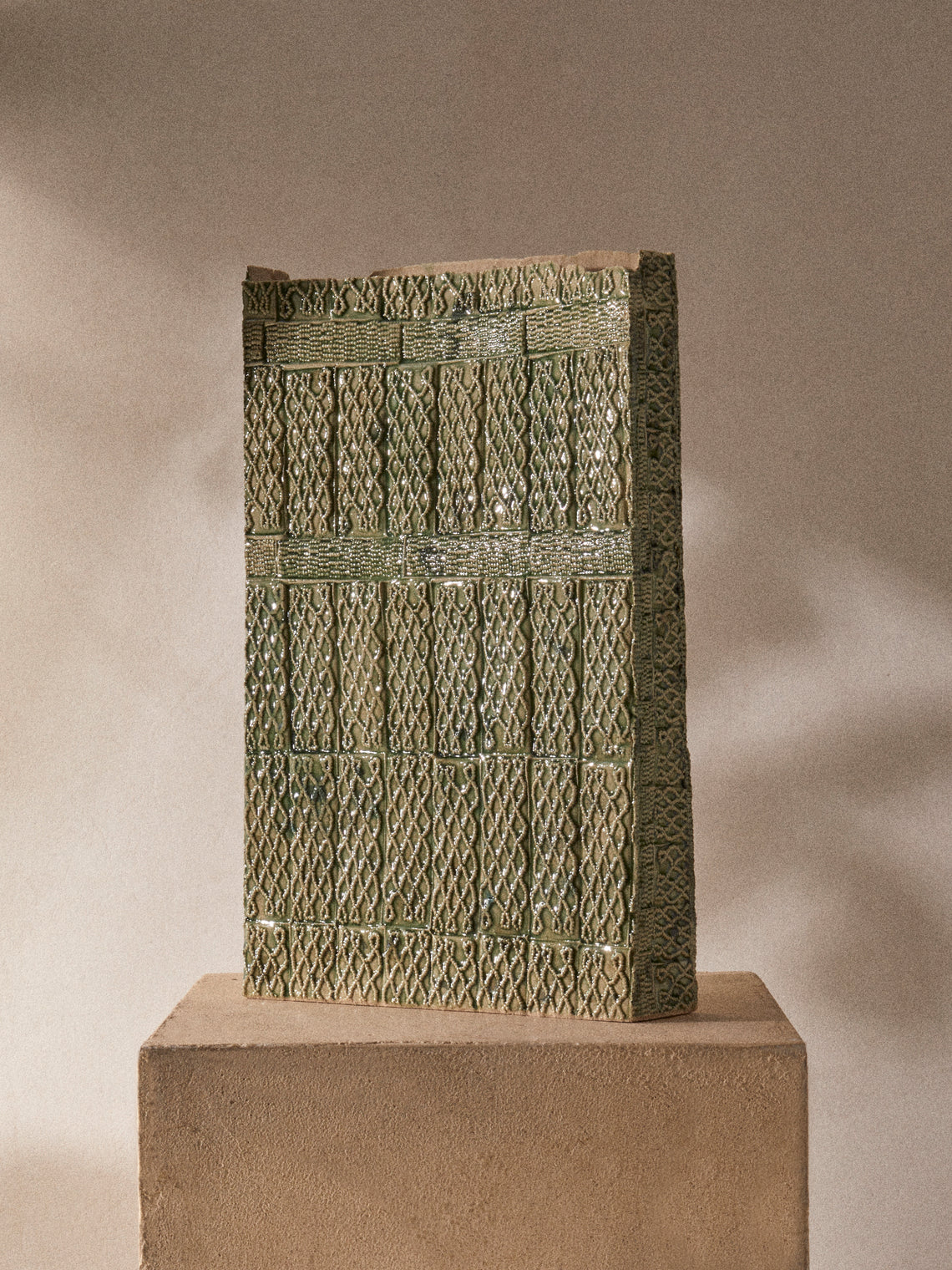 Ella Porter - Jade Beaded Hand-Built Stoneware Vessel (14.5in/37cm) - Green - ABASK