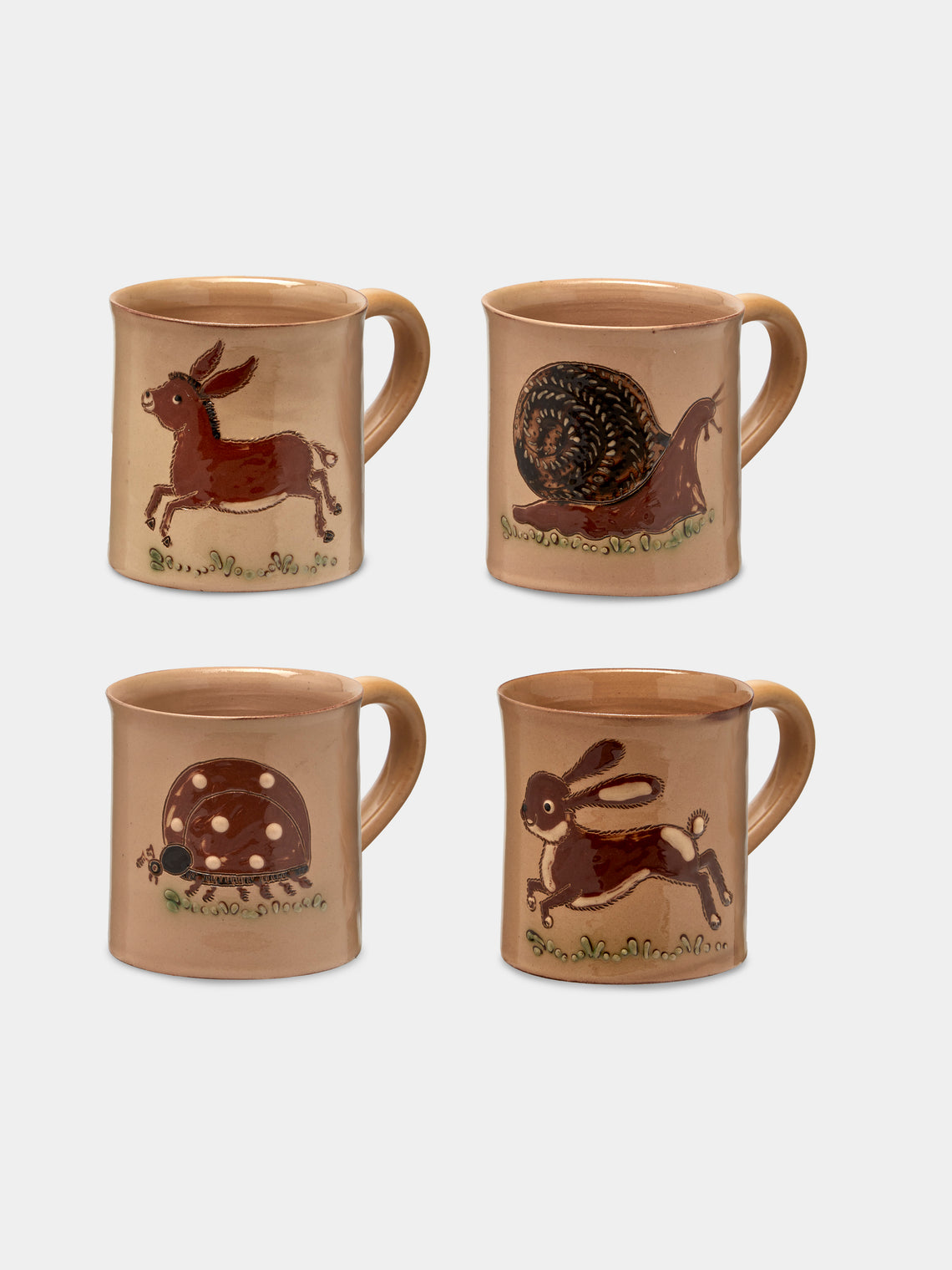 Poterie d’Évires - Animals Hand-Painted Ceramic Mugs (Set of 4) - Cream - ABASK - 