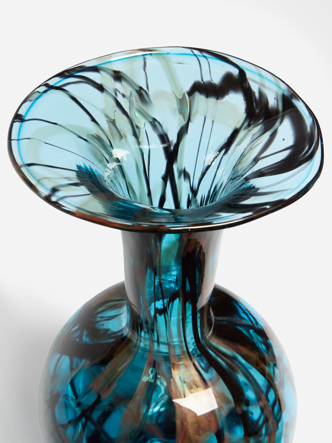 Martyn Thompson Studio - Penny Swirl Hand-Blown Glass Vase (13in/33cm) - Blue - ABASK