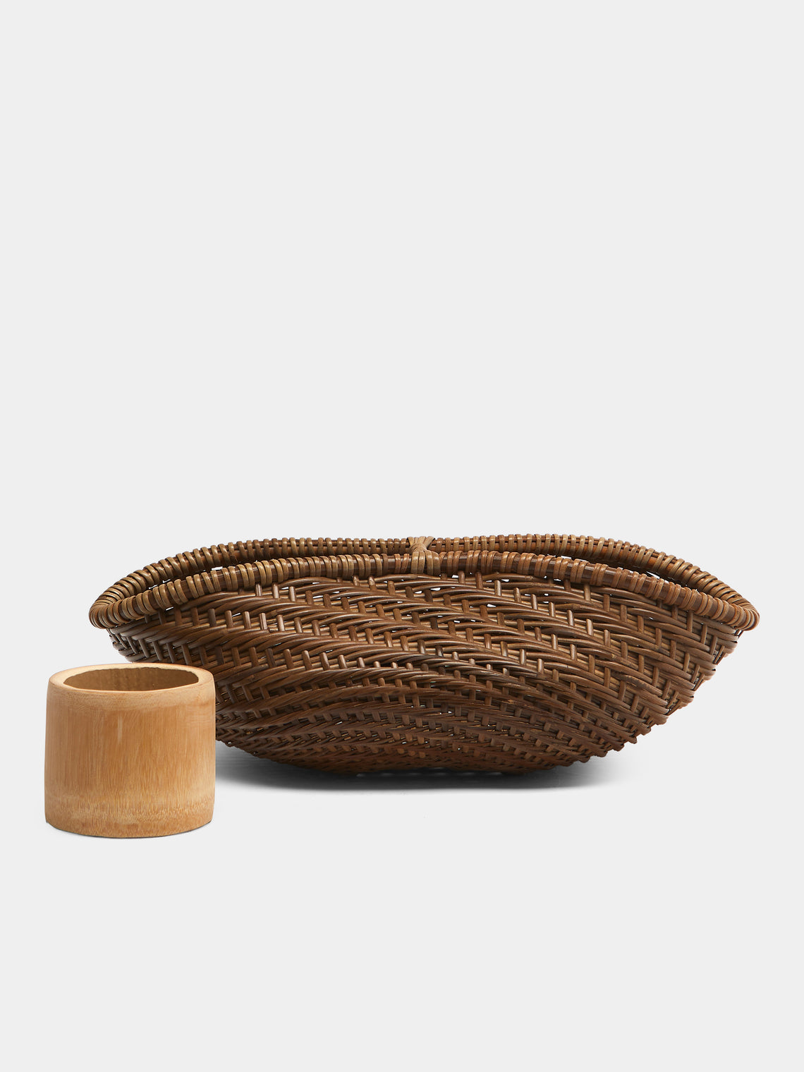 Junpei Kawaguchi - Hand-Braided Rattan Flower Basket with Handle - Brown - ABASK