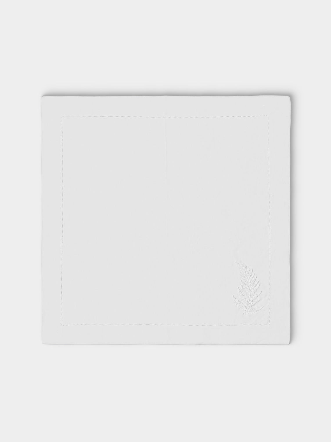 ERI Textiles - | Set of 4 | Fern Hand-Embroidered Linen Napkins - White - ABASK