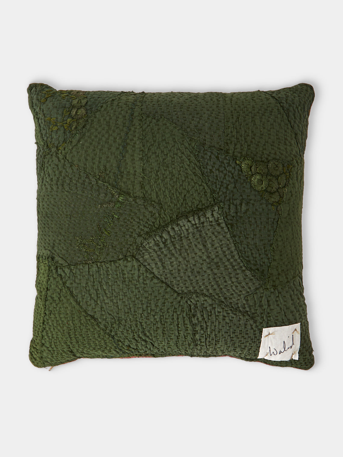 By Walid - 19th-Century Beaded and Needlepoint Wool and Damask Cushion (19.5in/50cm) - Multiple - ABASK