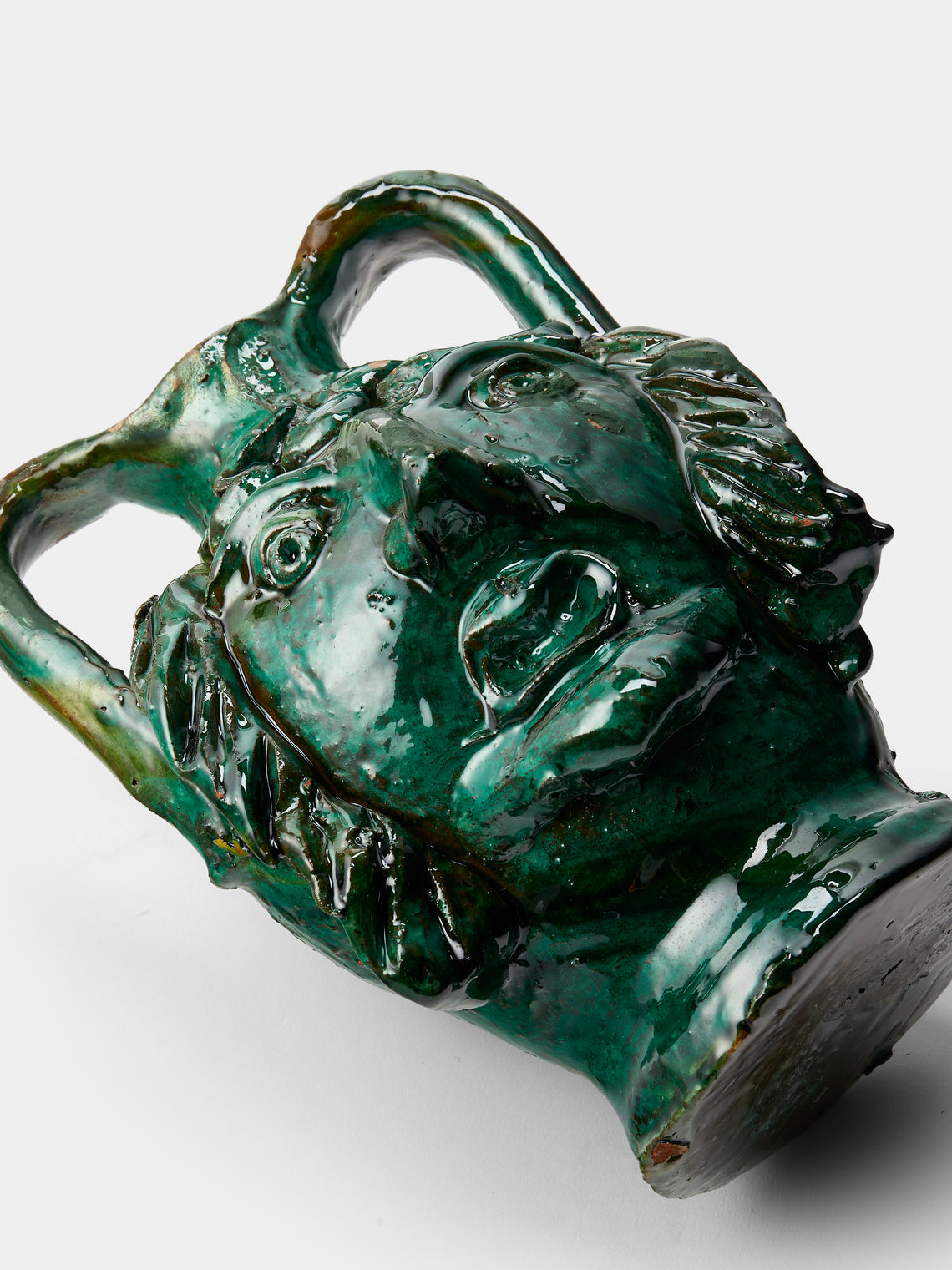 Antique and Vintage - 1990s Condurso Face Ceramic Vessel (10in/25cm) - Green - ABASK