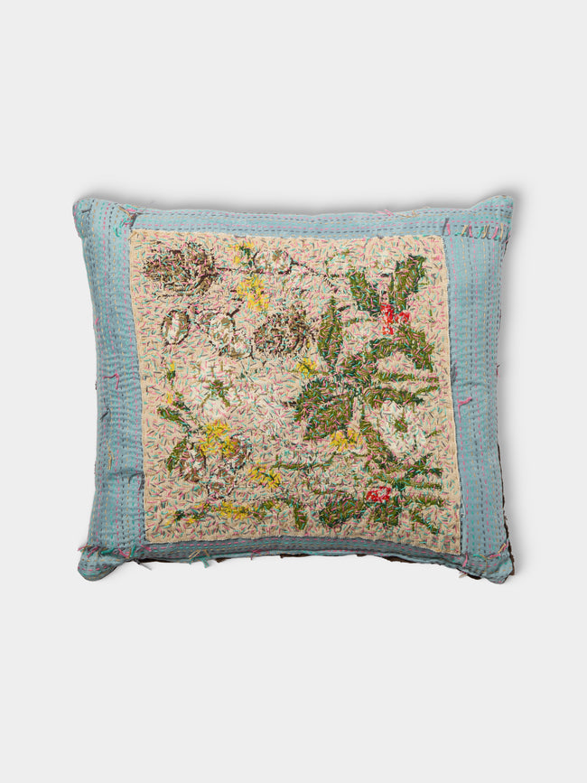 By Walid - 19th-Century Victorian Needlepoint Patchwork Wool and Cotton Cushion (20.5in/52cm) - Multiple - ABASK - 
