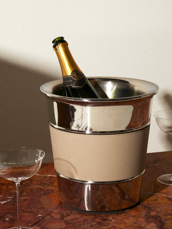 Giobagnara - Ocean Leather and Steel Ice Bucket - Beige - ABASK