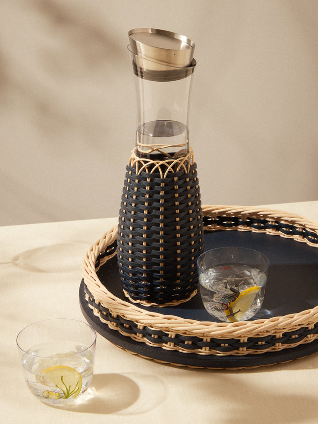 Pigment France - Dijon Leather and Rattan Carafe with Pourer - Blue - ABASK