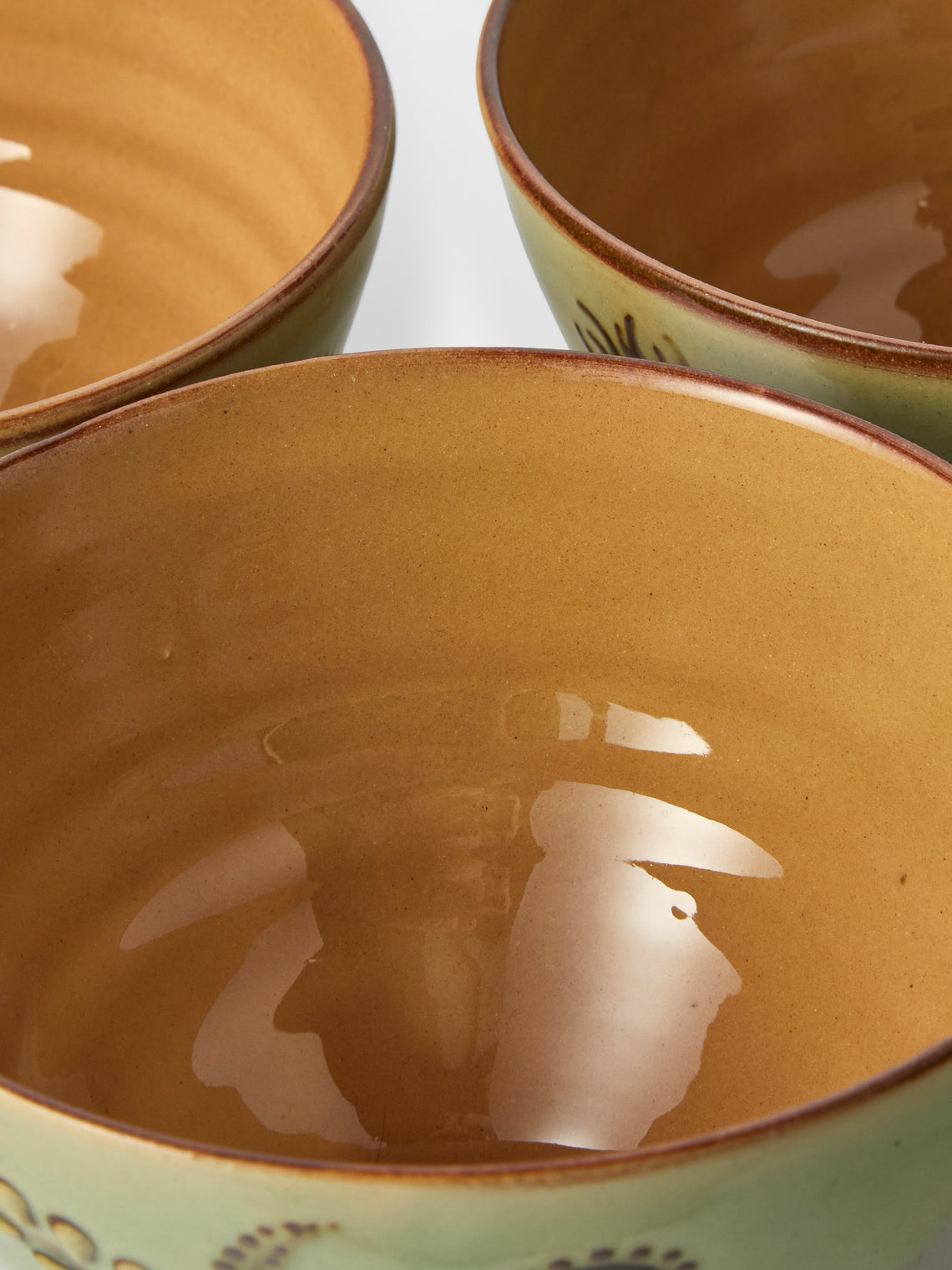 Poterie d’Évires - Flowers Hand-Painted Ceramic Small Bowls (Set of 4) - Green - ABASK