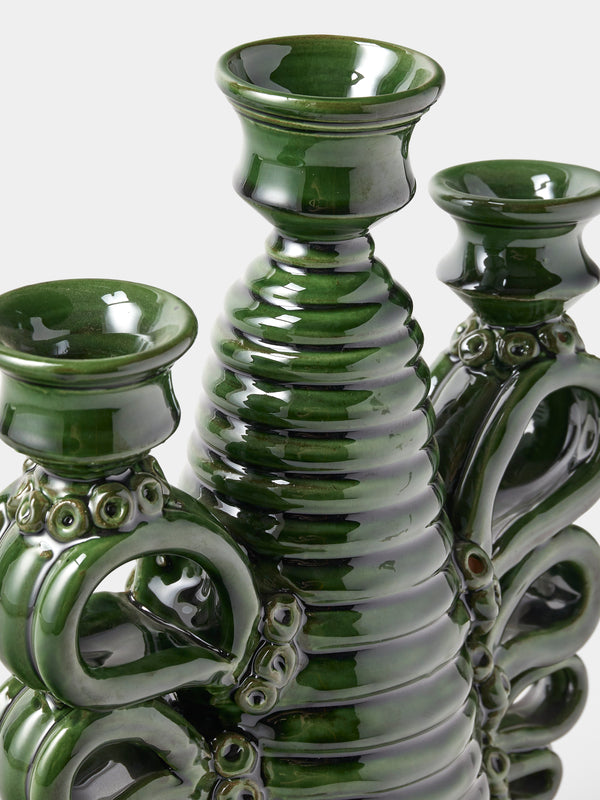 Poterie de Cliousclat - Slipware Candelabra - Green - ABASK