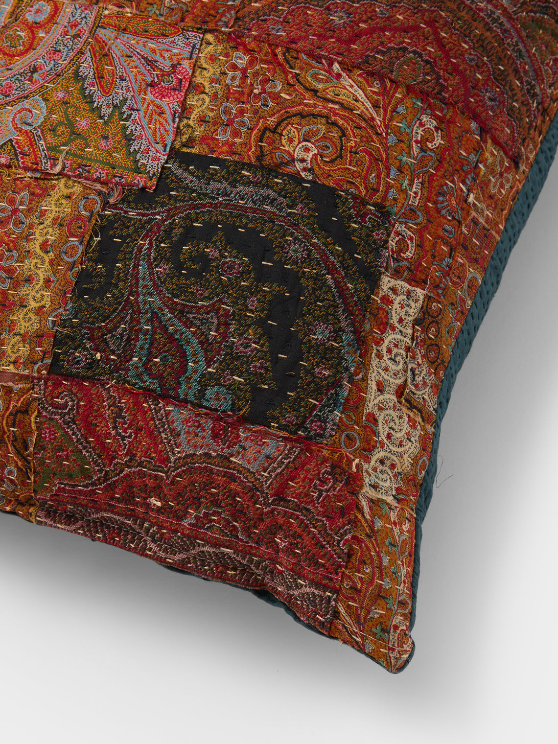 By Walid - 19th-Century Paisley Patchwork Wool and Linen Cushion (18.5in/47cm) - Multiple - ABASK