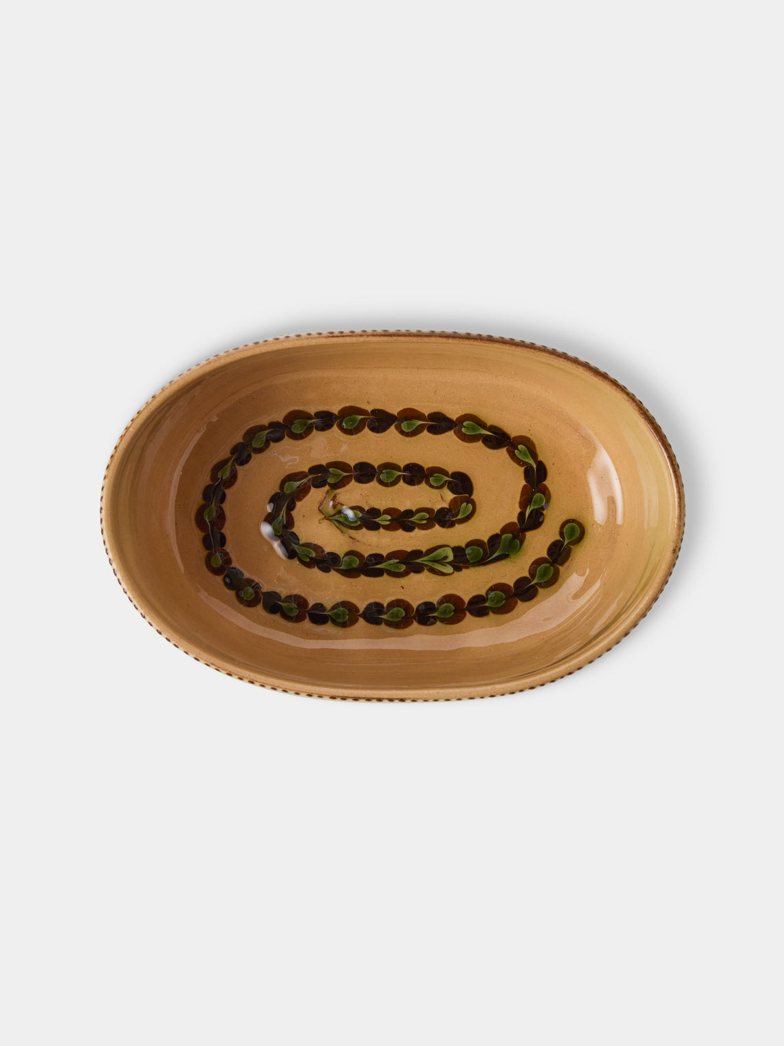 Poterie d’Évires - Flowers Hand-Painted Ceramic Mini Oval Dish - Green - ABASK