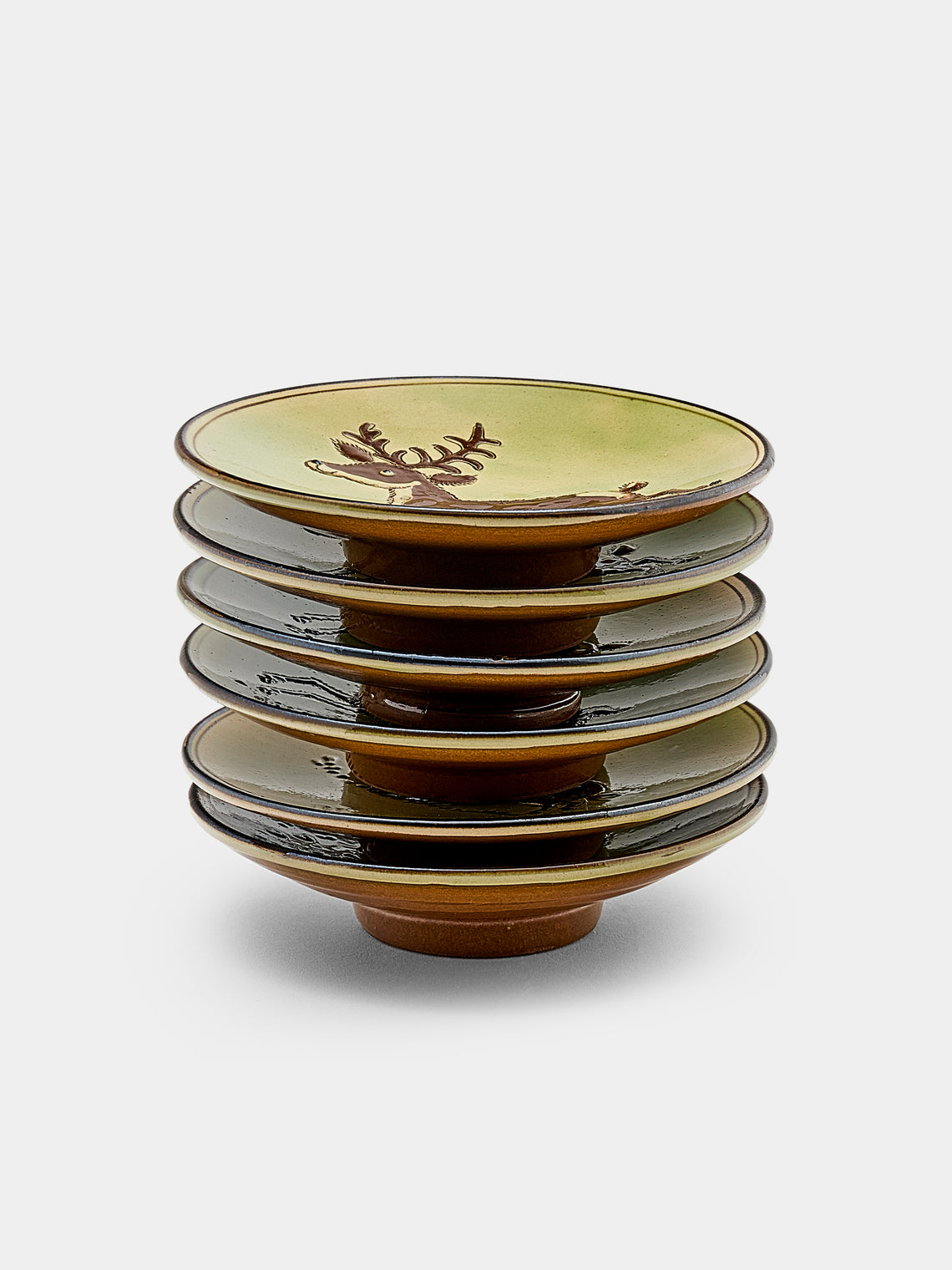 Poterie d’Évires - Animals Hand-Painted Ceramic Small Raised Plates (Set of 6) - Green - ABASK - 