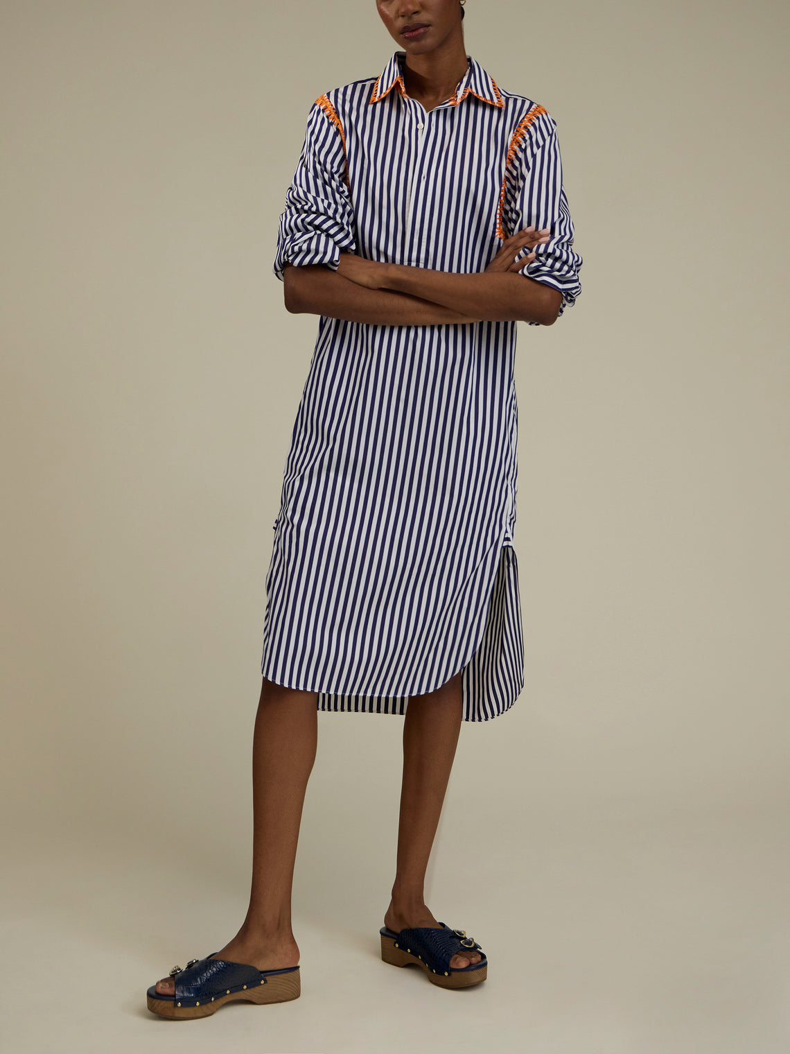 Sebline - Marocaine Hand-Embroidered Cotton Chemise Robe - Blue - ABASK