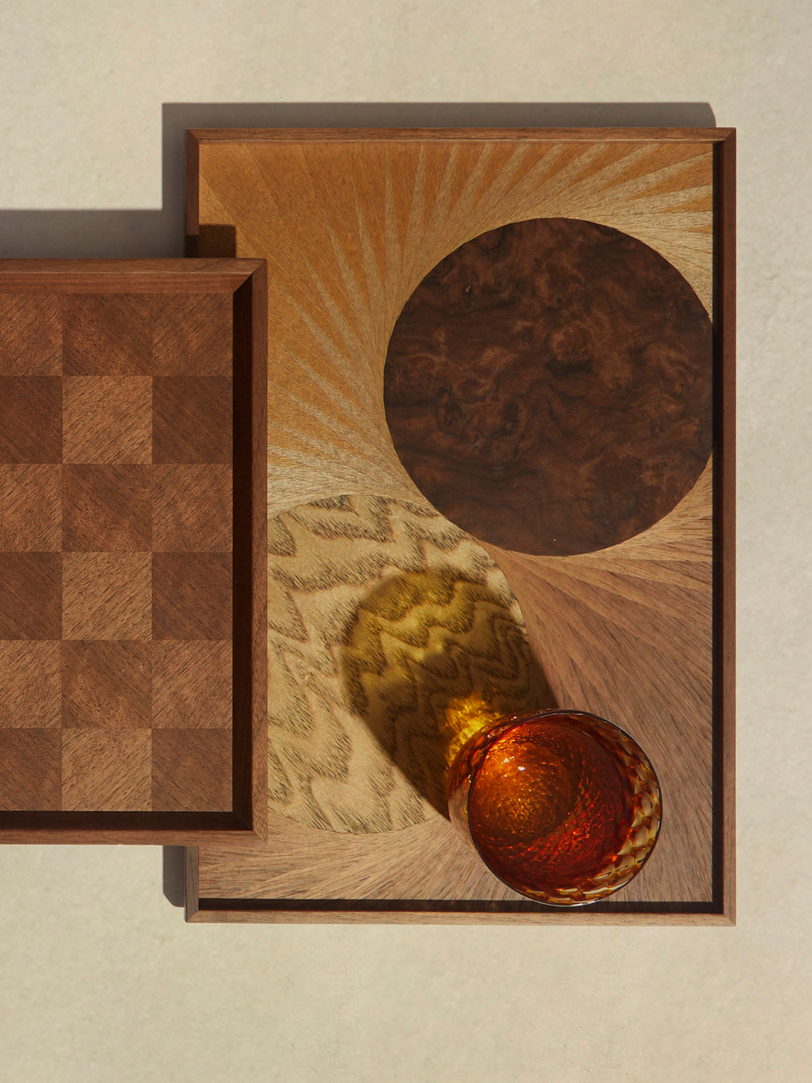 Mori Kougei - Flying Bird Poke Marquetry Wood Tray (14.5in/36.5cm) - Brown - ABASK