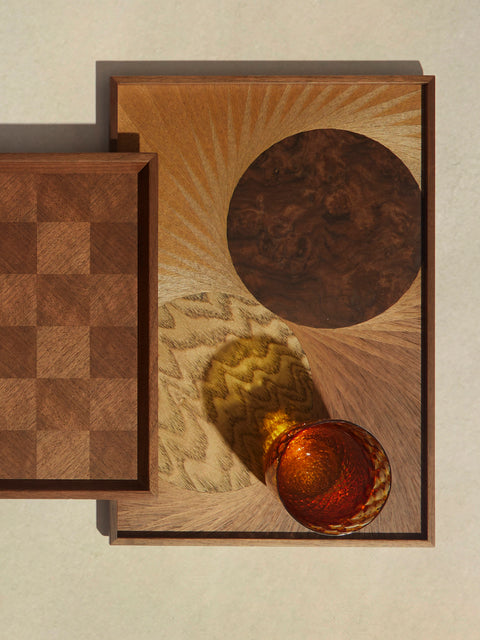 Mori Kougei - Flying Bird Poke Marquetry Wood Tray (14.5in/36.5cm) - Brown - ABASK