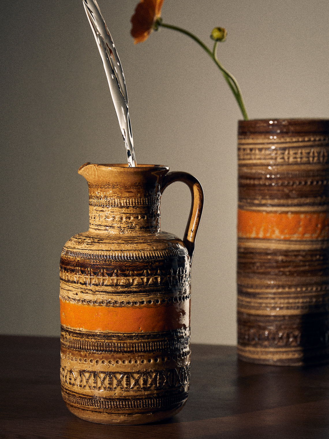 Antique and Vintage - 1960s Bitossi Sahara Ceramic Jug - Green - ABASK