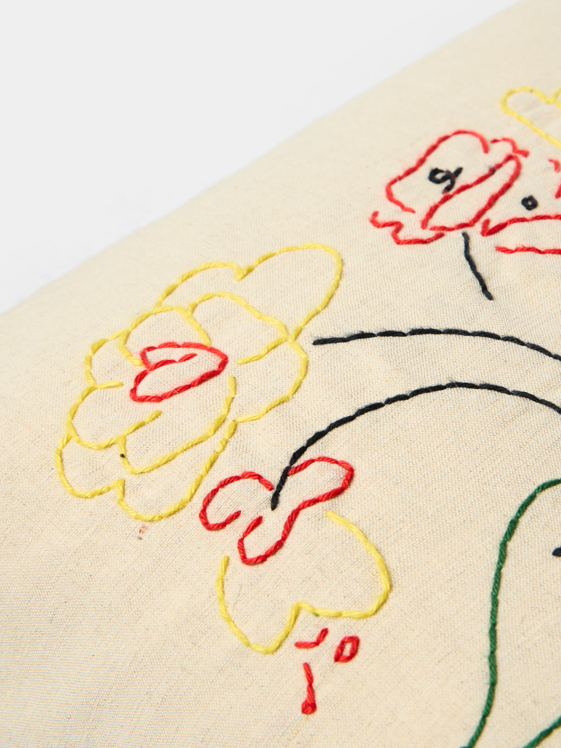 Oeuvres Sensibles - Vase Hand-Embroidered Cotton and Hemp Cushion (15.5in/40cm) - Cream - ABASK