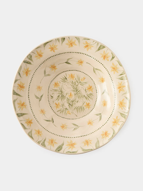 Rosanna Corfe - Doves and Daffodils Hand-Painted Ceramic Fruit Bowl - Cream - ABASK