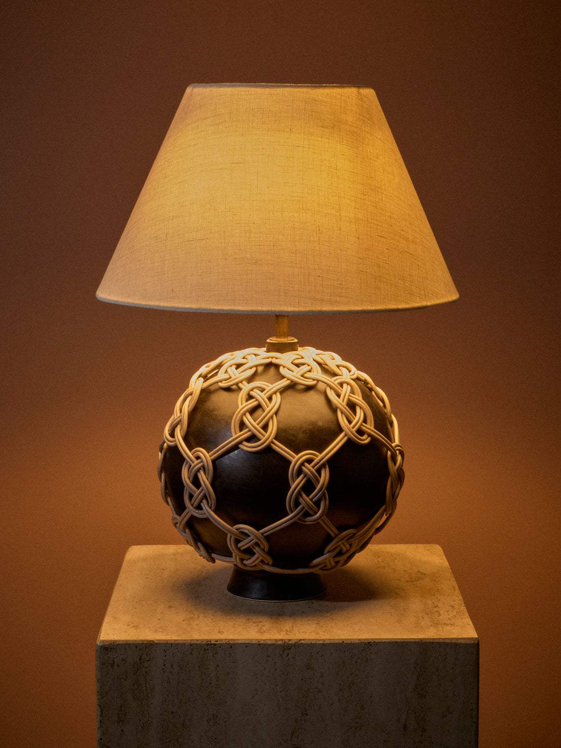 Aimee Betts - Orb Earthenware and Leather Table Lamp - Black - ABASK