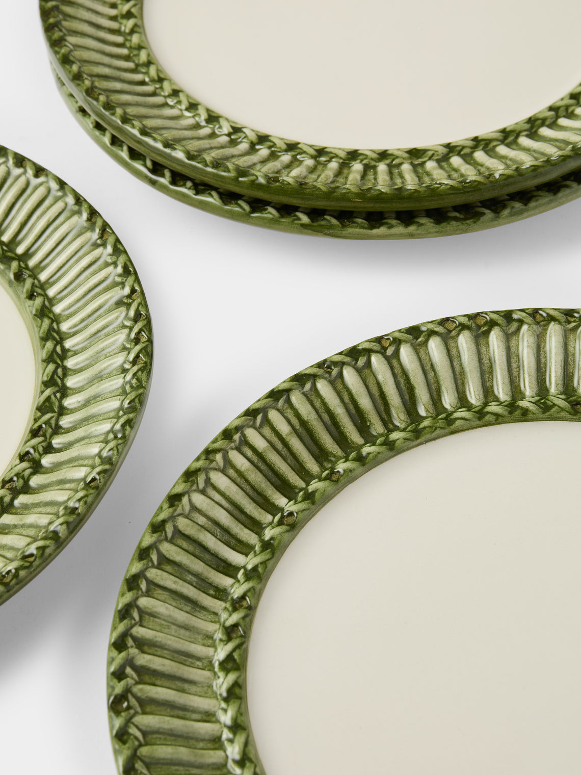 Tessalume Ceramiche - | Set of 4 | Wicker Hand-Painted Ceramic Dessert Plates - Light Green - ABASK