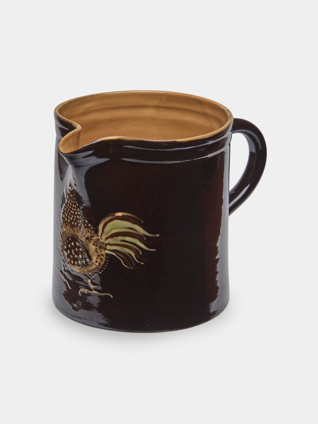 Poterie d’Évires - Chickens Hand-Painted Ceramic Straight-Edge Jug (34oz/1L) - Dark brown - ABASK - 