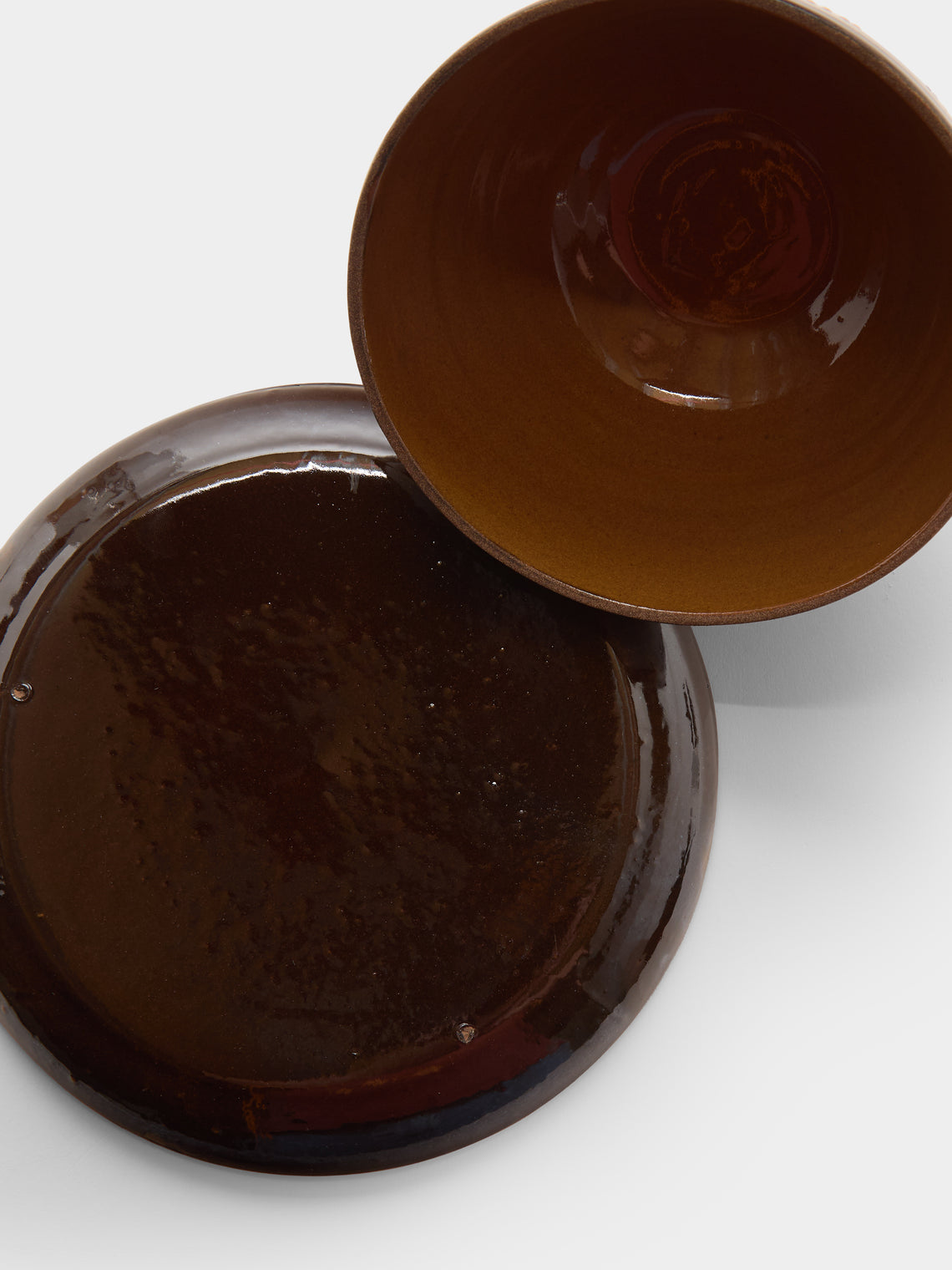 Poterie d’Évires - Flowers Hand-Painted Ceramic Large Lidded Butter Dish - Dark brown - ABASK