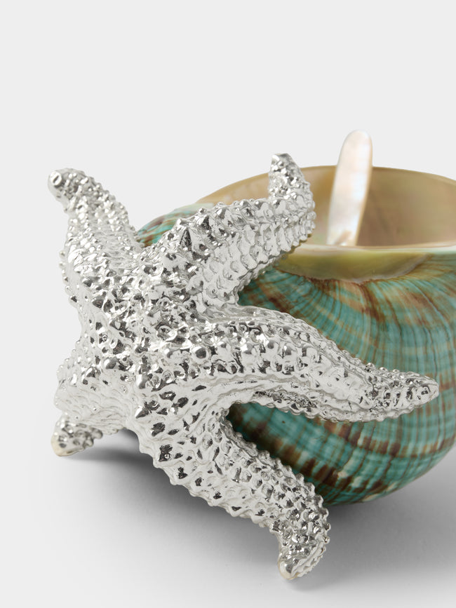 Objet Luxe - Starfish Silver-Plated Salt and Pepper Cellar with Mother-of-Pearl Spoon - Blue - ABASK