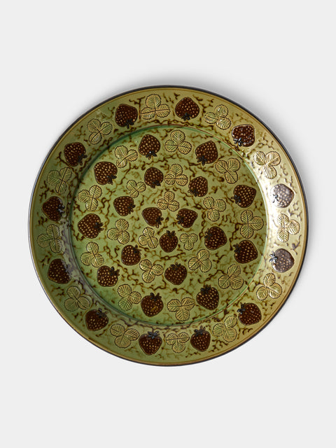 Poterie d’Évires - Strawberries Hand-Painted Ceramic Round Platter - Green - ABASK - 