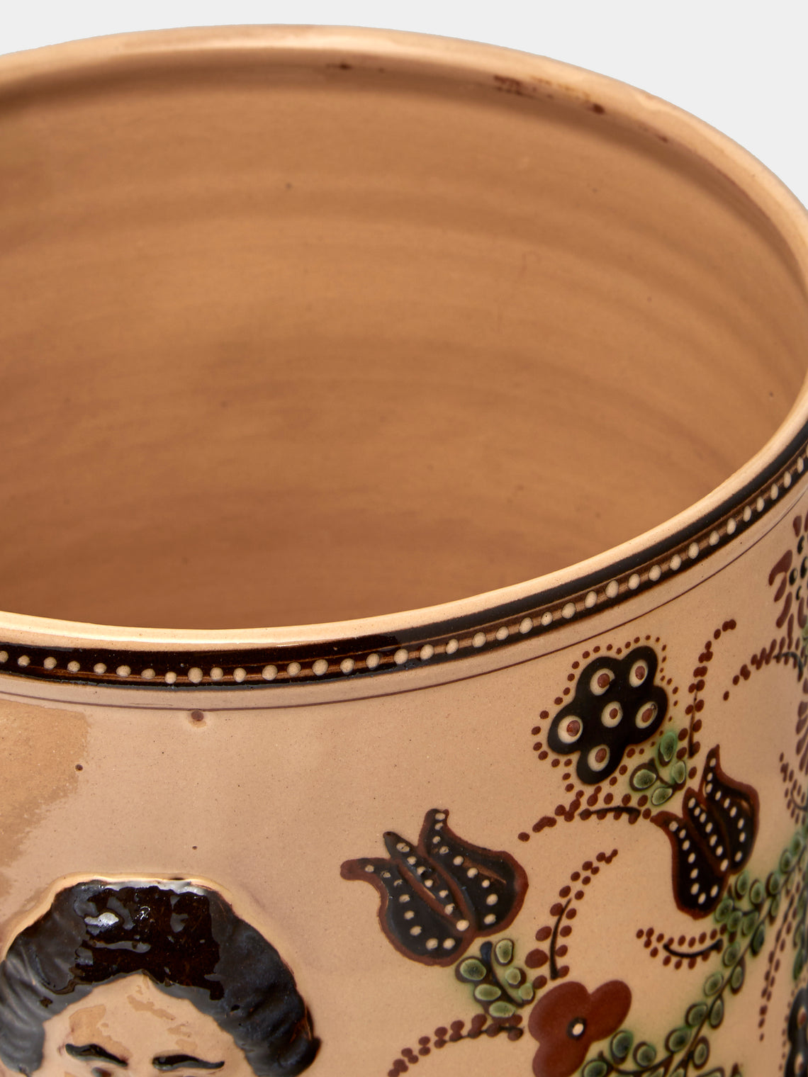 Poterie d’Évires - Flowers and People Hand-Painted Ceramic Extra Large Pot - Cream - ABASK