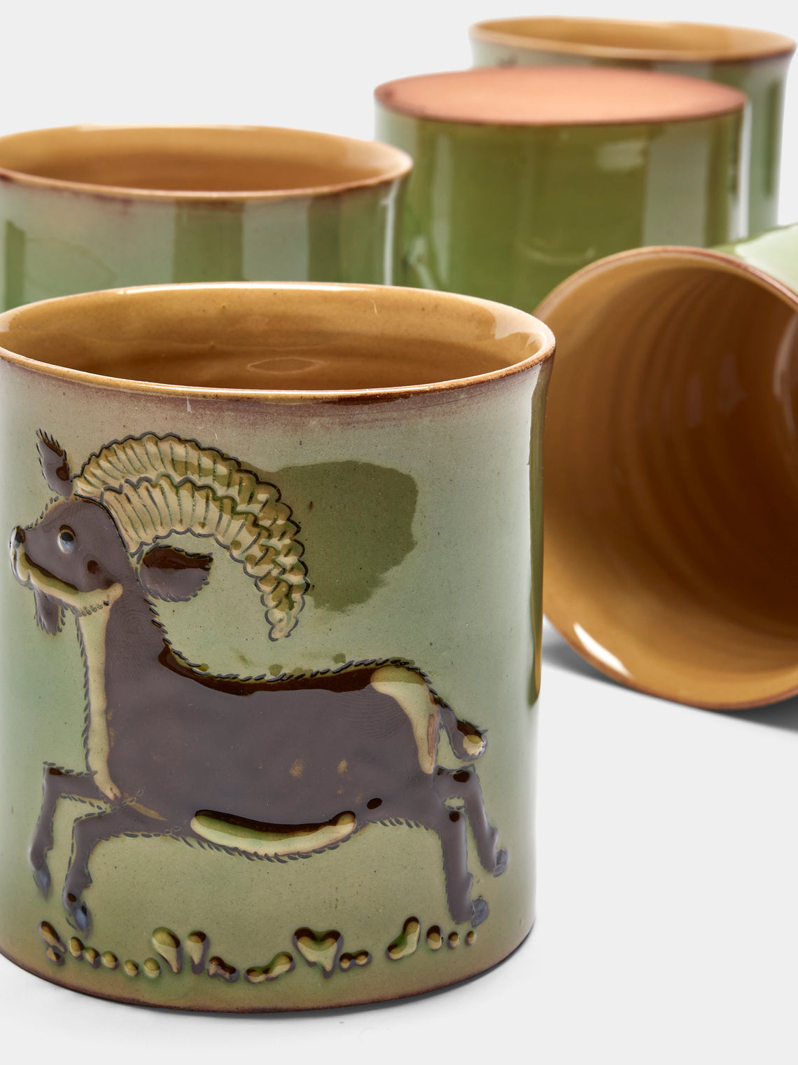 Poterie d’Évires - Animals Hand-Painted Ceramic Mugs (Set of 6) - Light green - ABASK