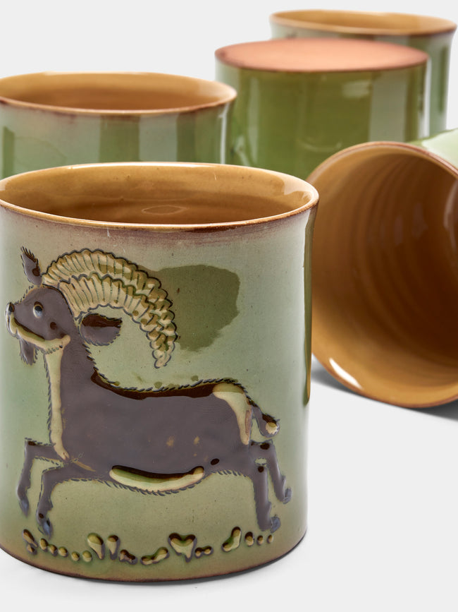 Poterie d’Évires - Animals Hand-Painted Ceramic Mugs (Set of 6) - Light green - ABASK