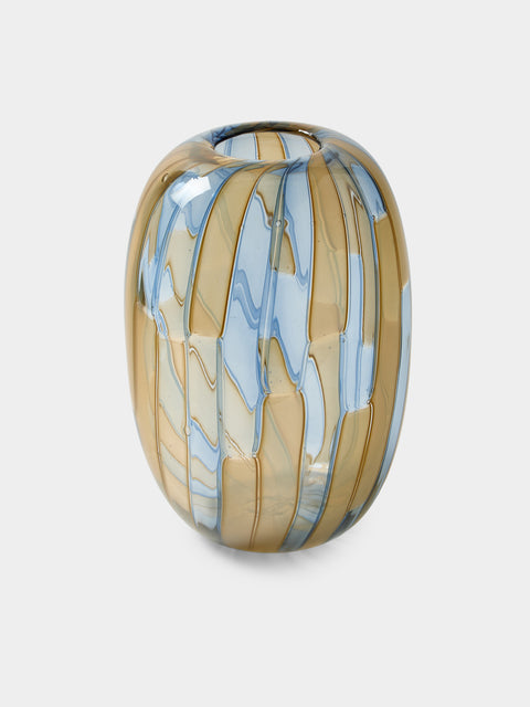Moonarij - Tetris Hand-Blown Glass Vase (10in/25cm) - Blue - ABASK - 