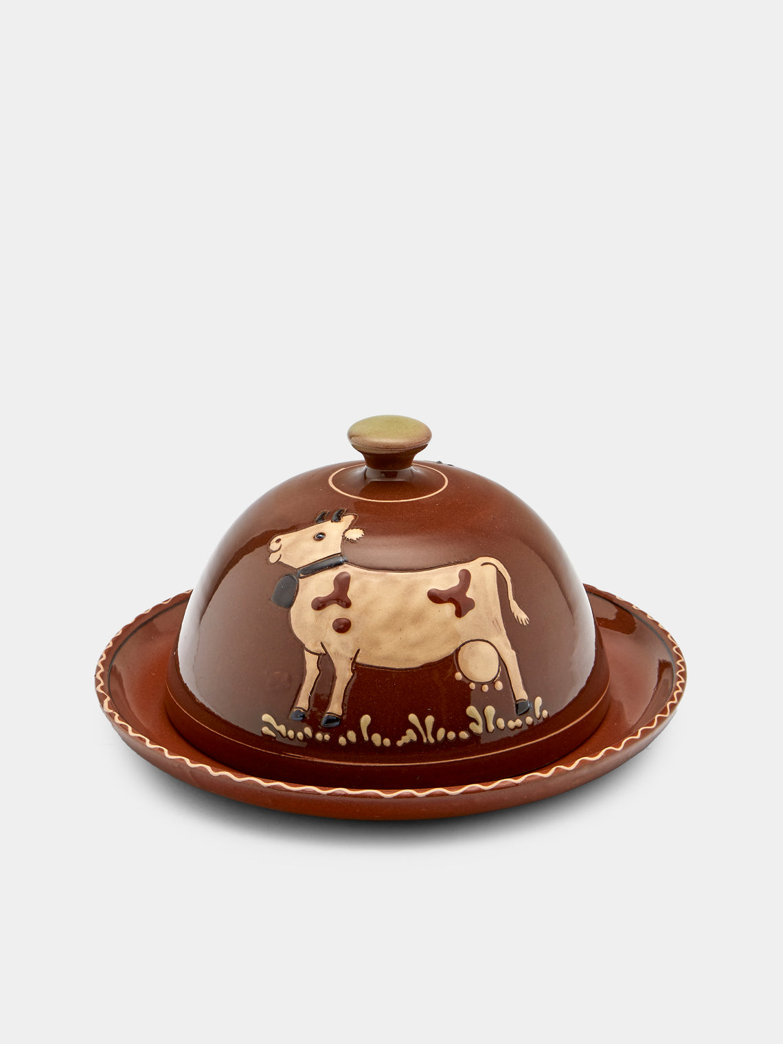 Poterie d’Évires - Cows Hand-Painted Ceramic Large Butter Dish - Light brown - ABASK - 