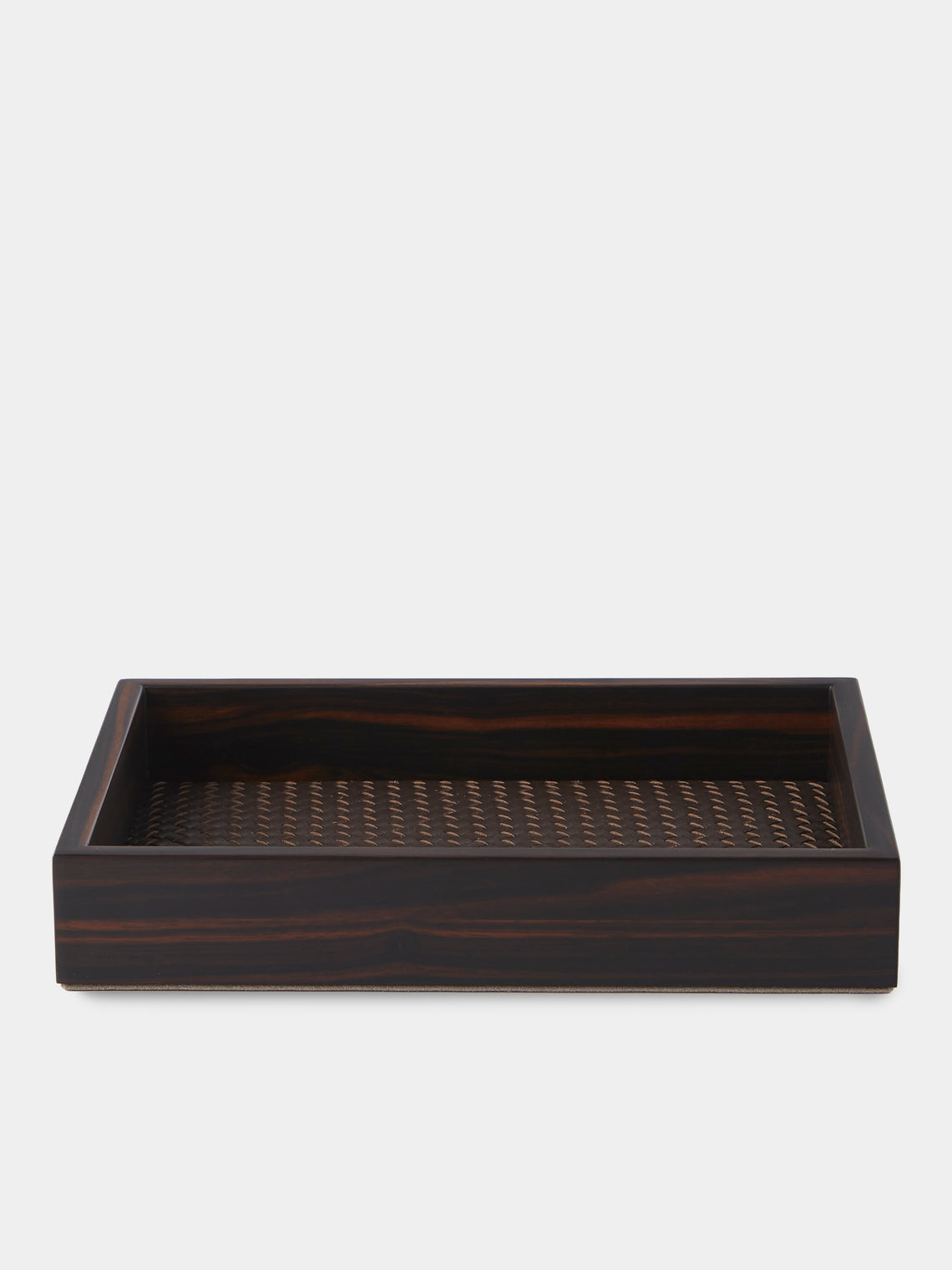 Riviere - Febe Woven Ebony and Leather Valet Tray (9.5in/24cm) - Brown - ABASK