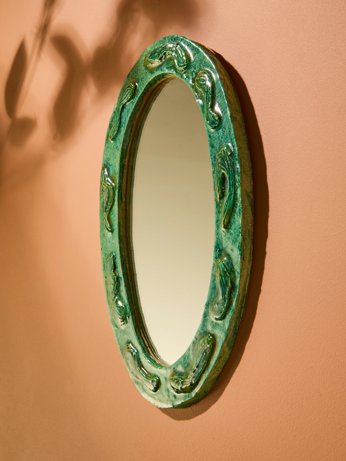 Antique and Vintage - 1950s Vallauris Ceramic Mirror - Green - ABASK