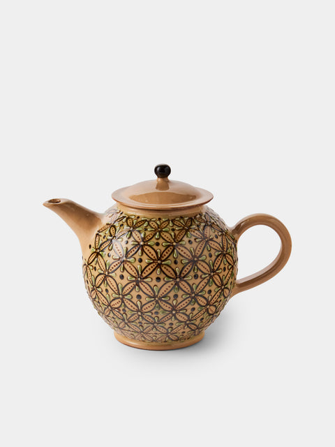 Poterie d’Évires - Geometric Hand-Painted Ceramic Small Teapot - Cream - ABASK - 