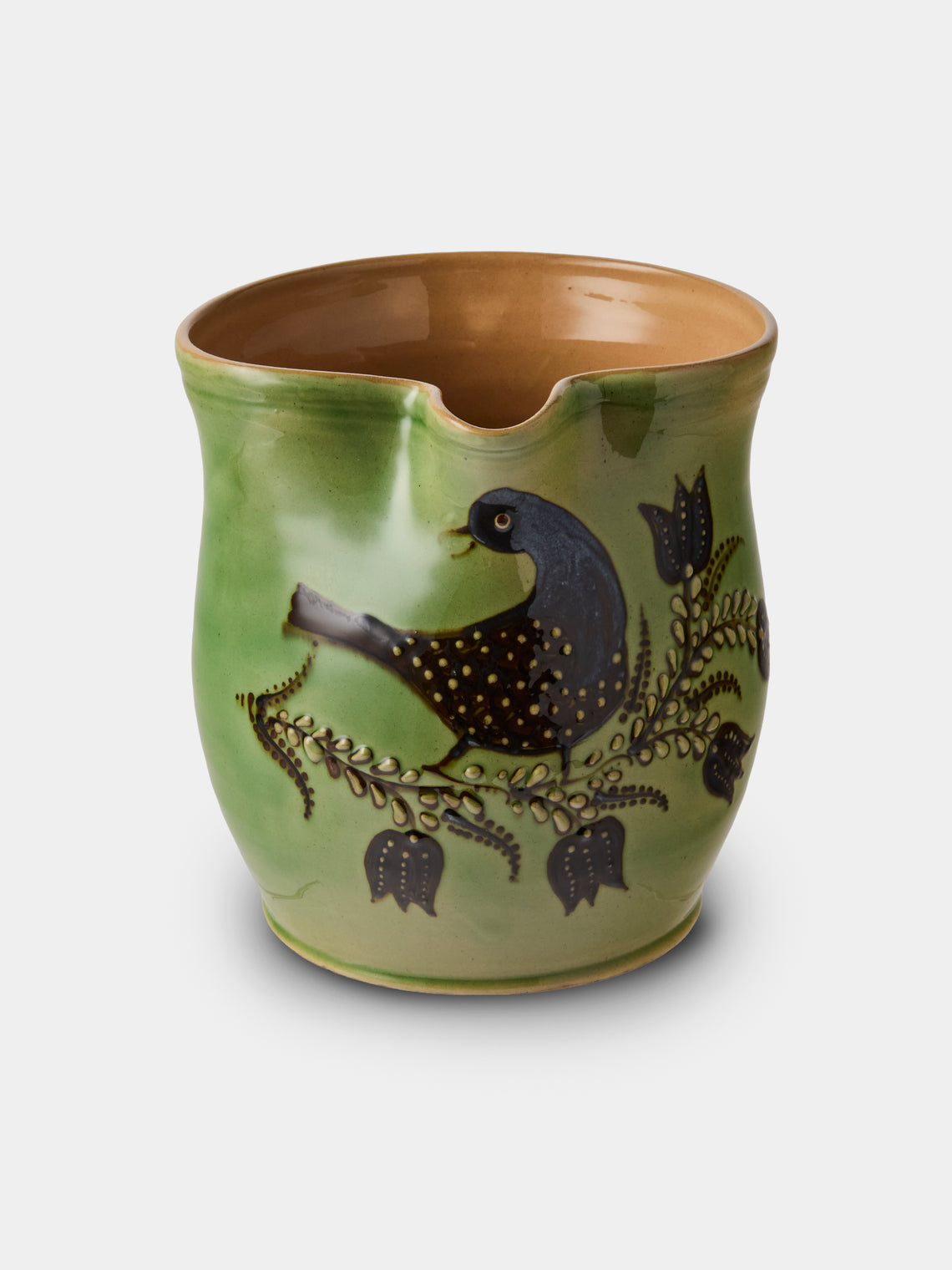 Poterie d’Évires - Birds Hand-Painted Ceramic Medium Jug - Green - ABASK