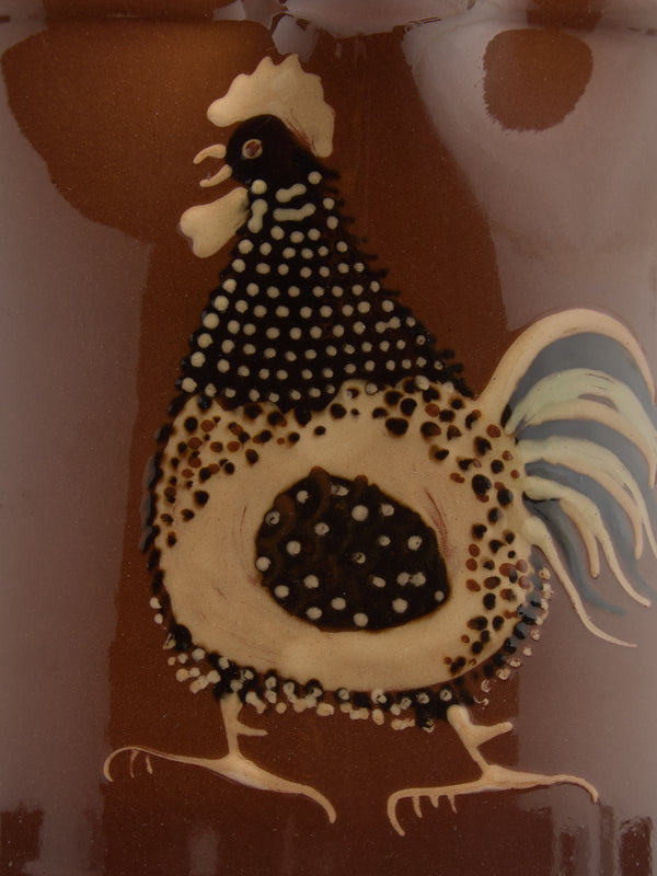 Poterie d’Évires - Chickens Hand-Painted Ceramic Straight-Edge Jug (34oz/1L) - Light brown - ABASK