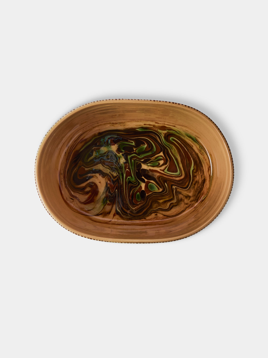 Poterie d’Évires - Flowers Hand-Painted Ceramic Oval Dish - Dark Brown - ABASK