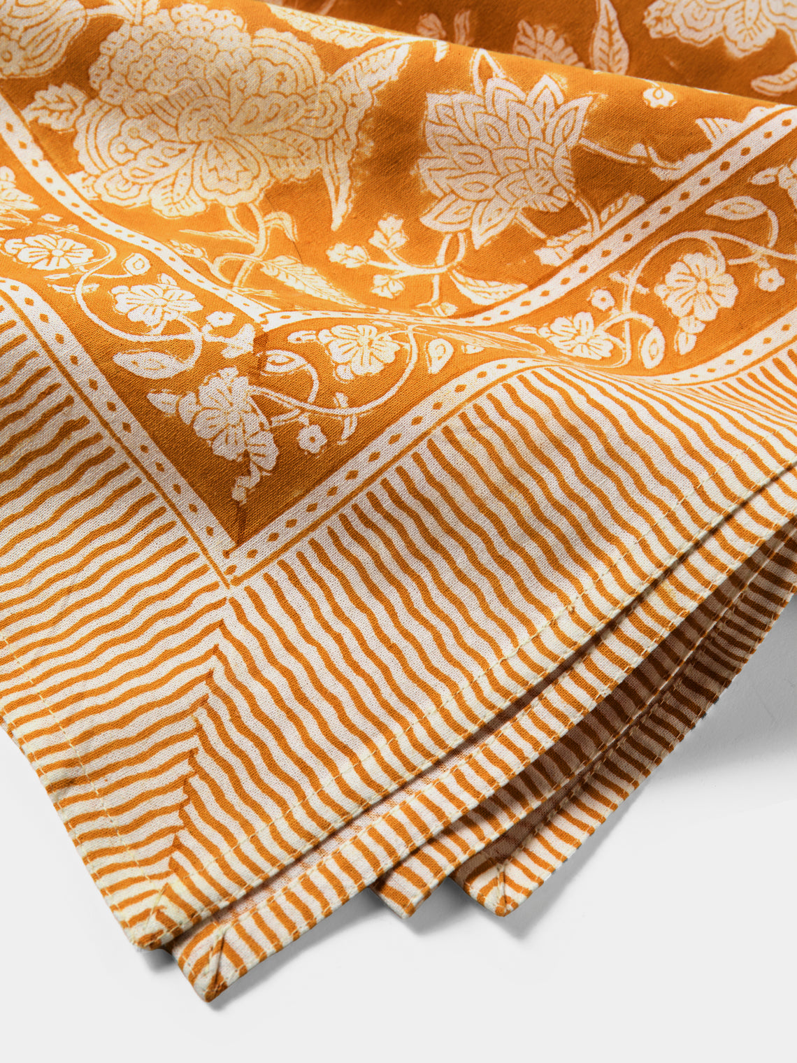 Indian Rose Block-Printed Cotton Rectangular Tablecloth (106.5in/2.7m)
