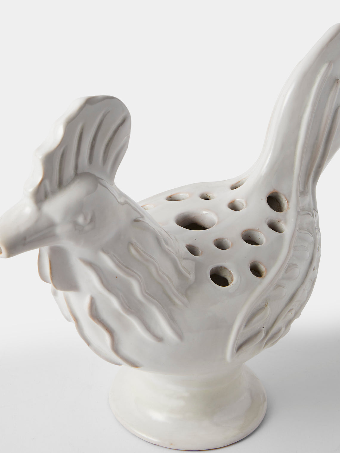 Antique and Vintage - 1940s Émile Tessier Ceramic Cockerel Tulipiere (12in/30cm) - White - ABASK