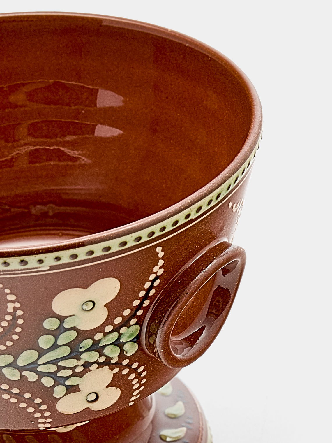 Poterie d’Évires - Flowers Hand-Painted Ceramic Small Raised Bowl - Light brown - ABASK