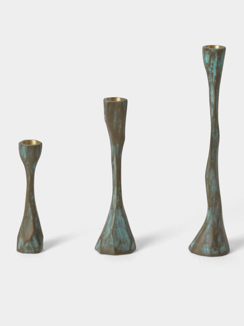 Viya - | Set of 3 | Forged Brass Candle Holders - Bronze - ABASK - 