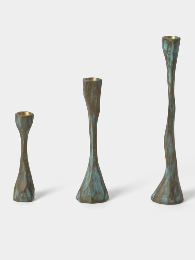 Viya - | Set of 3 | Forged Brass Candle Holders - Bronze - ABASK - 