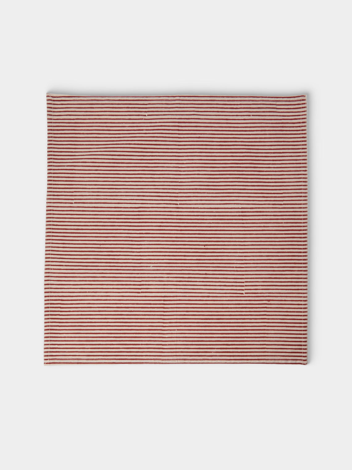 Chamois - | Set of 8 | Stripe Block-Printed Cotton Napkins - Red - ABASK