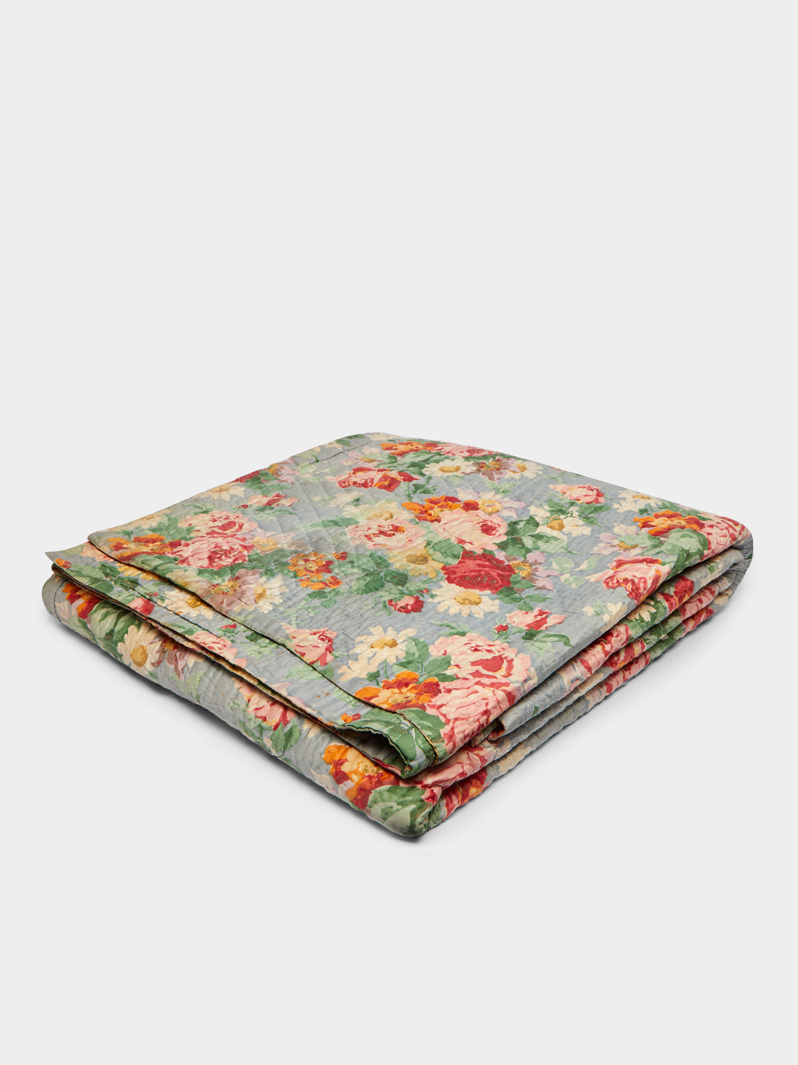 Antique and Vintage - 1910s Floral Welsh Wholecloth Quilt -  - ABASK