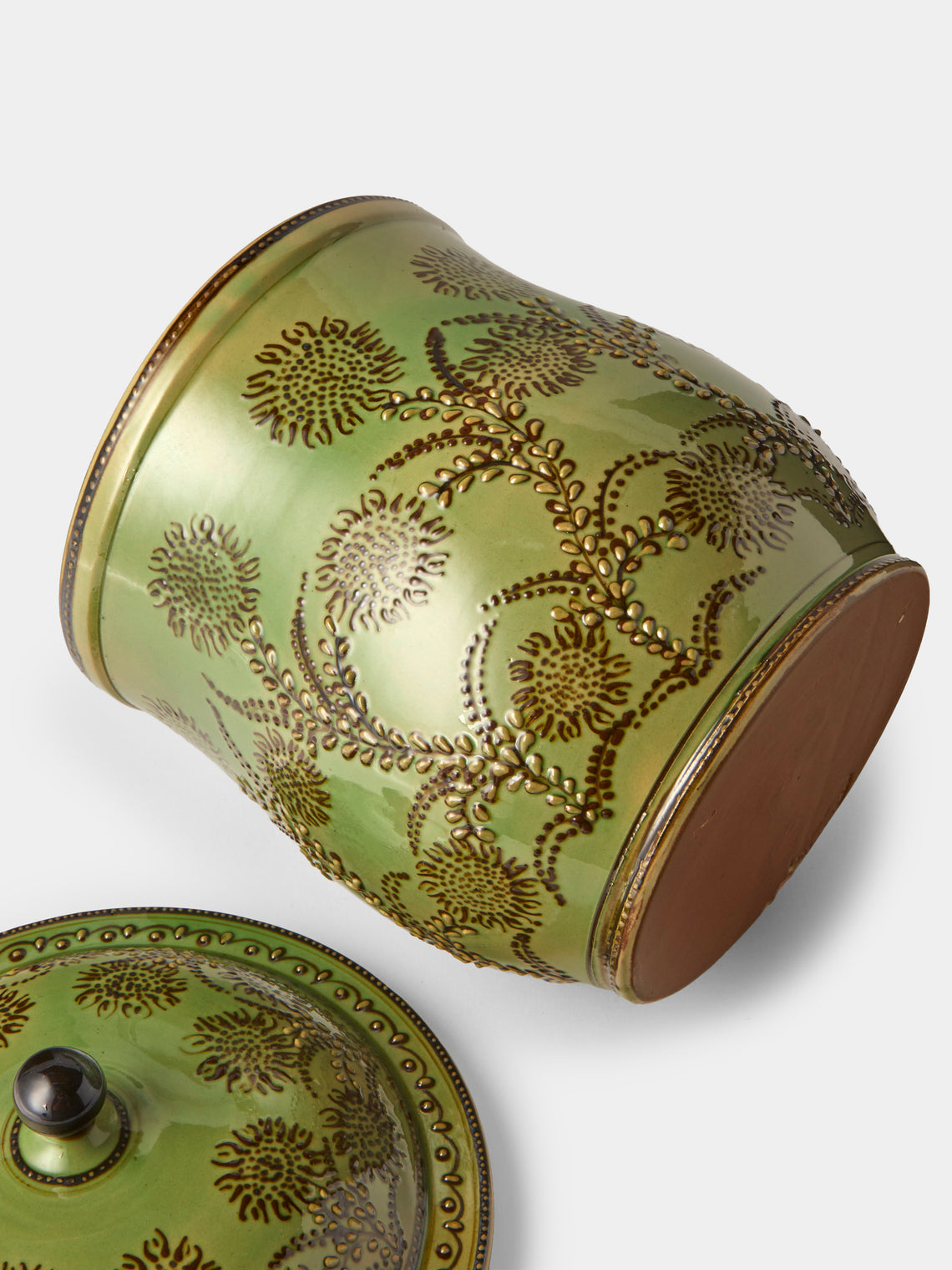 Poterie d’Évires - Flowers Hand-Painted Ceramic Curved Lidded Pot - Green - ABASK