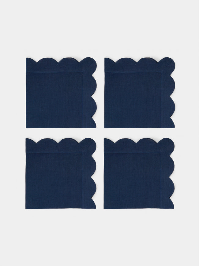 Angela Wickstead - Rapallo Scalloped Linen Napkins (Set of 4) - Blue - ABASK - 